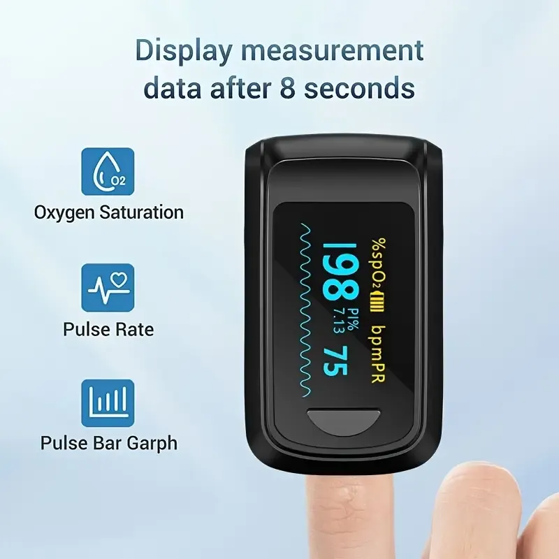 Portable fingertip blood oxygen meter, digital fingertip blood oxygen monitor, portable blood oxygen sensor, home-use OLED display - accurate SPO2 reading, heart rate and blood oxygen saturation detection