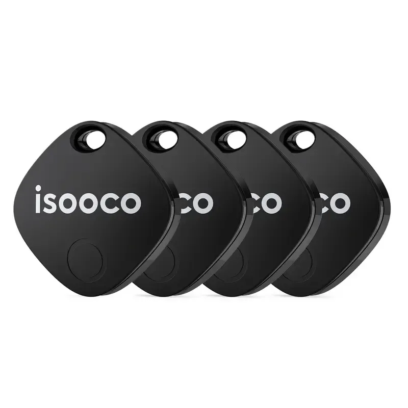 4-piece ISOOCO Smart GPS Tracker (Only compatible with IOS, not Android), Item Finder, Global Positioner, Mini Location Tag, Real-time short-range positioning, suitable for cars, bicycles, suitcases, schoolbags, keychains, wallets, etc., CR2032 replaceable battery, no network required, no need to install APP, permanently free.