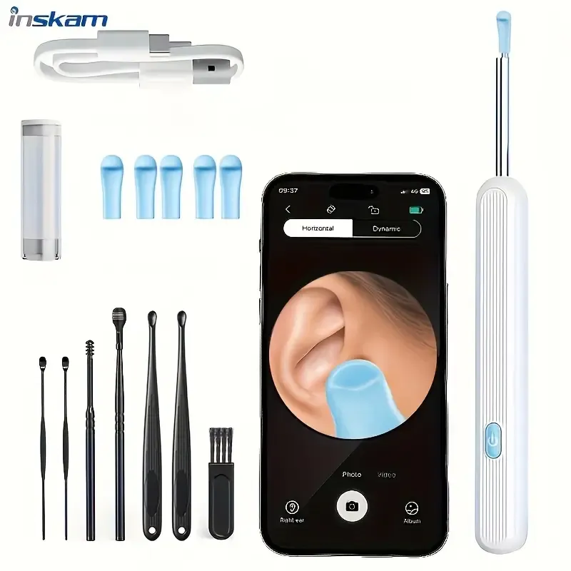 Visible ear cleaning tool, an earwax removal kit with 6 ear scoops, a visible ear cleaning tool with a camera and light, comes with a 9-piece ear scoop set, suitable for all mobile phones, safe and comfortable for cleaning ears