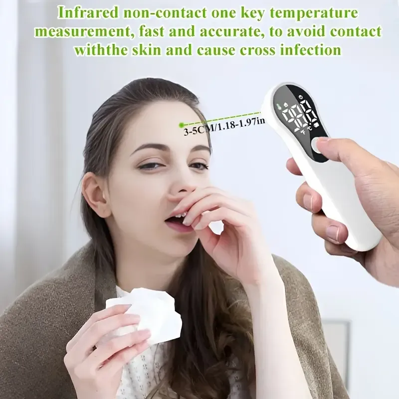 Digital forehead thermometer for adults and children - contactless, for colds and flu, with an accurate temperature sensor, LCD screen, with heat alarm and memory function, results available in one second, suitable for medical and household use