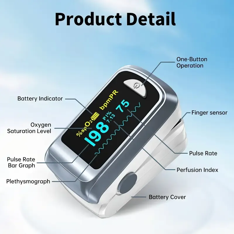 Portable fingertip blood oxygen meter, digital fingertip blood oxygen monitor, portable blood oxygen sensor, home-use OLED display - accurate SPO2 reading, heart rate and blood oxygen saturation detection