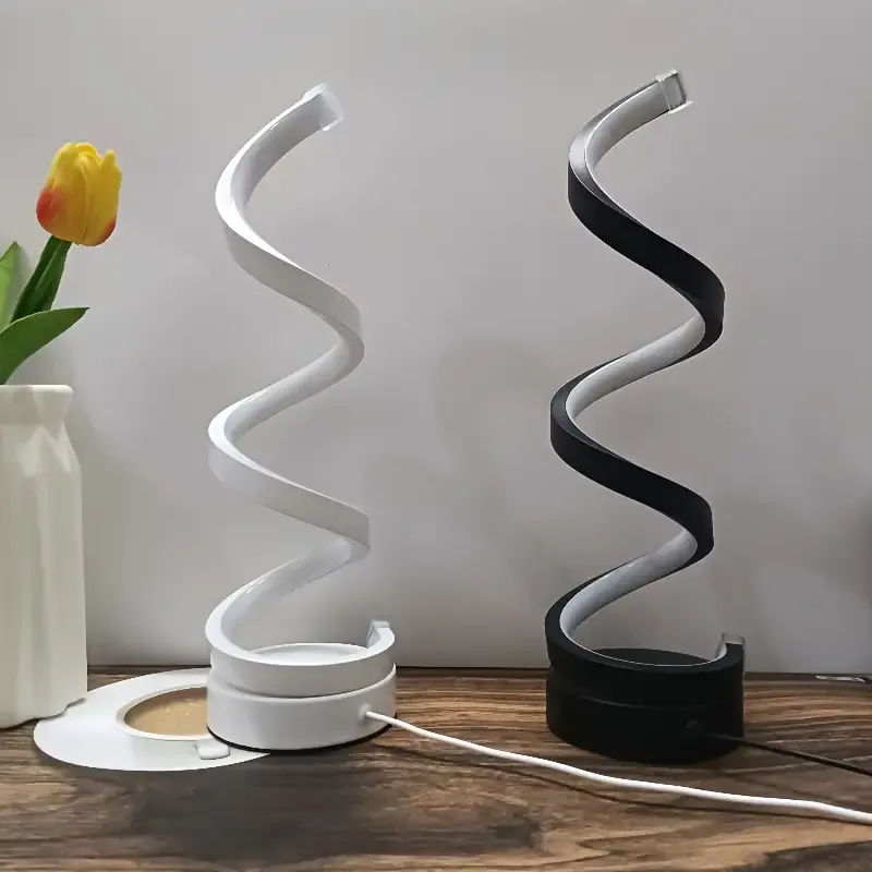 Bedroom bedside lamp - Available in packs of 2 or 1. Features touch control, USB-C charging port, 3-level dimming, a modern and simple spiral design, and comes with an LED bulb