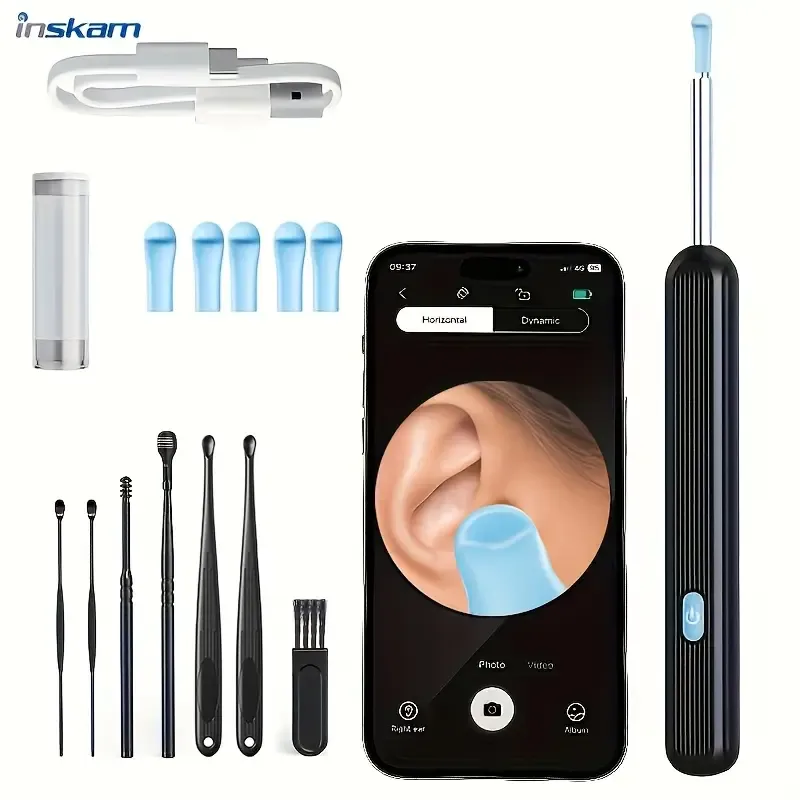 Visible ear cleaning tool, an earwax removal kit with 6 ear scoops, a visible ear cleaning tool with a camera and light, comes with a 9-piece ear scoop set, suitable for all mobile phones, safe and comfortable for cleaning ears