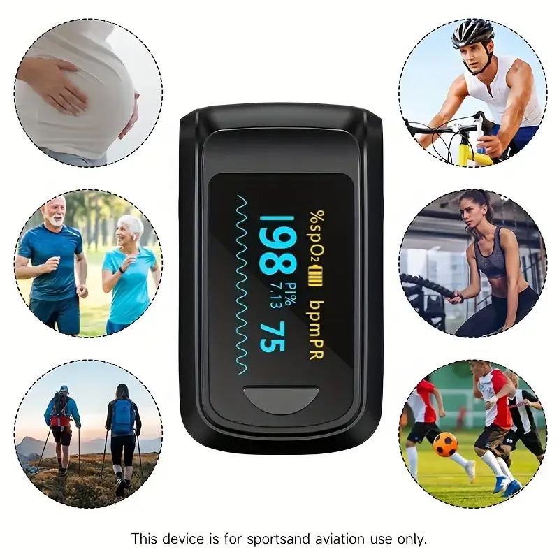Portable fingertip blood oxygen meter, digital fingertip blood oxygen monitor, portable blood oxygen sensor, home-use OLED display - accurate SPO2 reading, heart rate and blood oxygen saturation detection