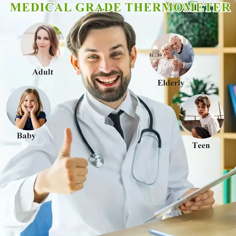 Digital forehead thermometer for adults and children - contactless, for colds and flu, with an accurate temperature sensor, LCD screen, with heat alarm and memory function, results available in one second, suitable for medical and household use