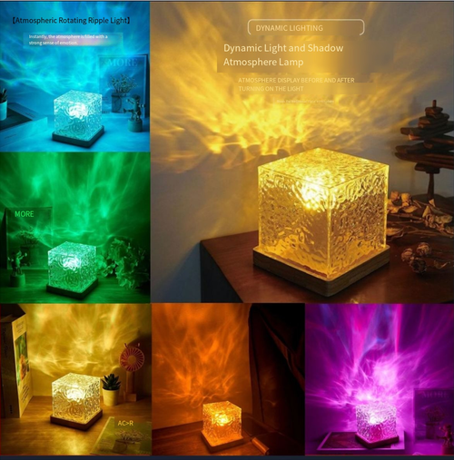 Rotating water ripple bedside night light - creative bedside flame atmosphere lamp - romantic gift