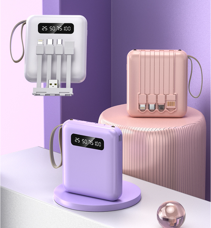 Fast Charging 20000mAh Mini Power Bank with Built-in Cables