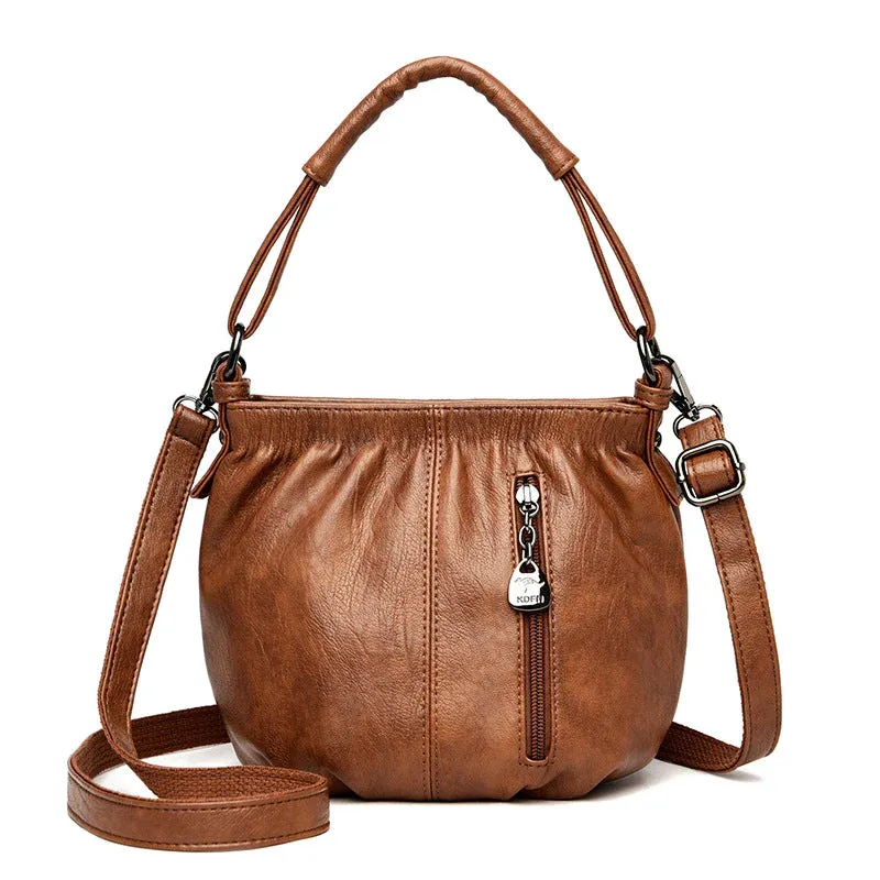 MJAA™-Fashion Simple Casual Pleated Bucket Soft Leather Handbag Shoulder Bag