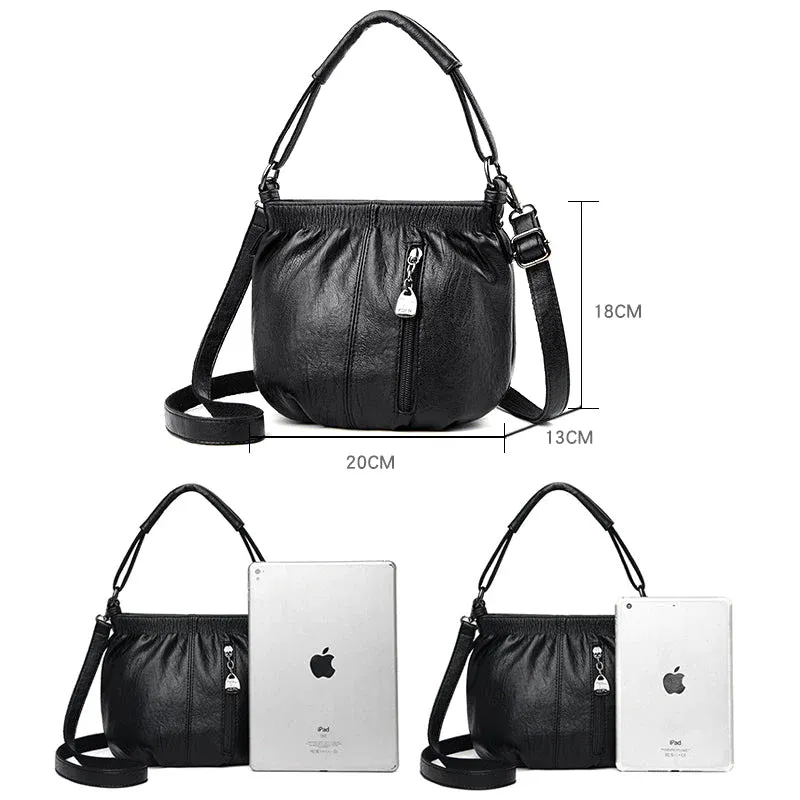MJAA™-Fashion Simple Casual Pleated Bucket Soft Leather Handbag Shoulder Bag
