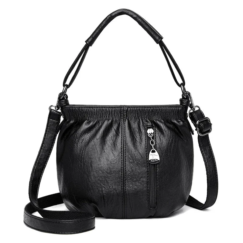 MJAA™-Fashion Simple Casual Pleated Bucket Soft Leather Handbag Shoulder Bag