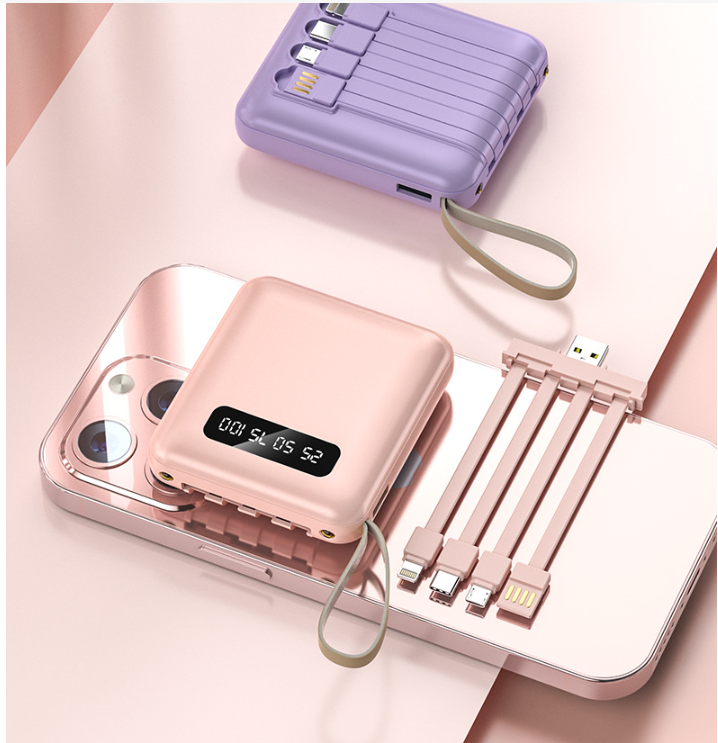 Fast Charging 20000mAh Mini Power Bank with Built-in Cables