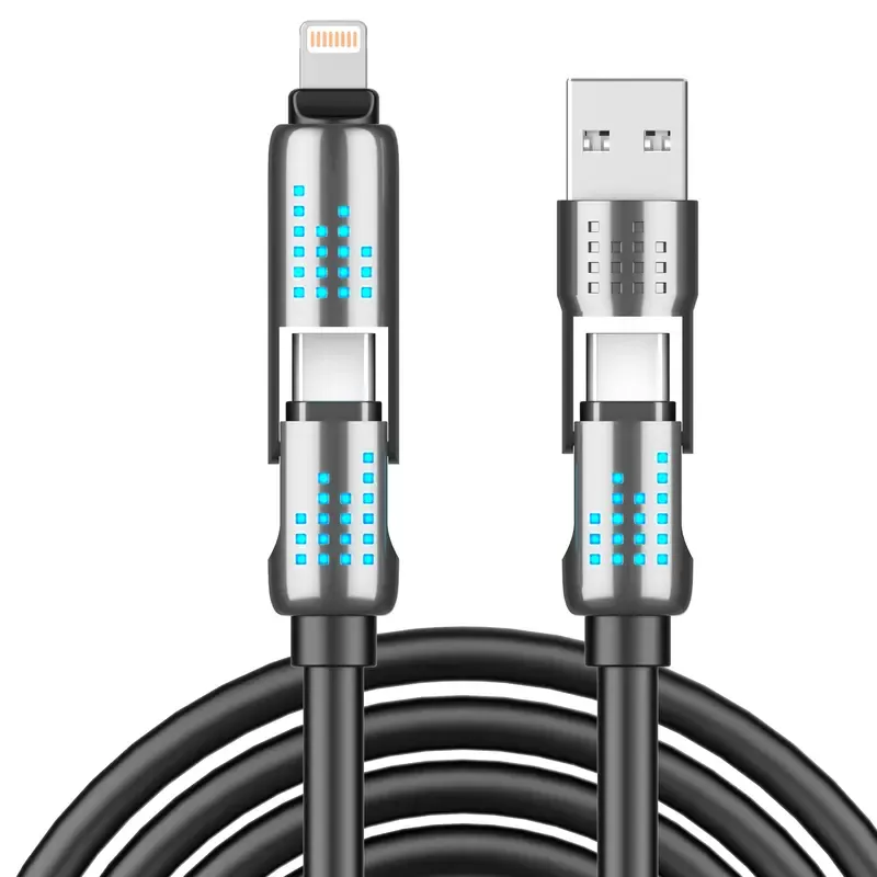 240W 4-in-1 USB-C Cable, PD 5A Fast Charging, Data Sync, USB-A, Type-C, Lightning,  Aluminum, Compatible with iPhone 1615, iPad, Samsung, Laptops