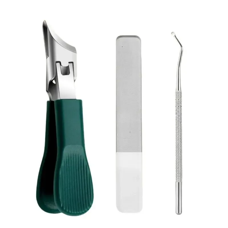 3-Piece Green Eagle Beak Nail Clipper Set – Thick Nail Clipper, Ingrown Toenail Lifter & Nail File | Heavy-Duty Pedicure Kit for Thick & Ingrown Nails, Stainless Steel Grooming Tools for Home or Travel