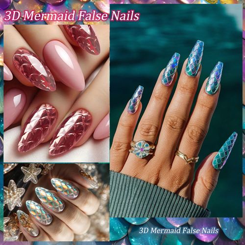 3D Mermaid False Nails 120Pcs---Removable