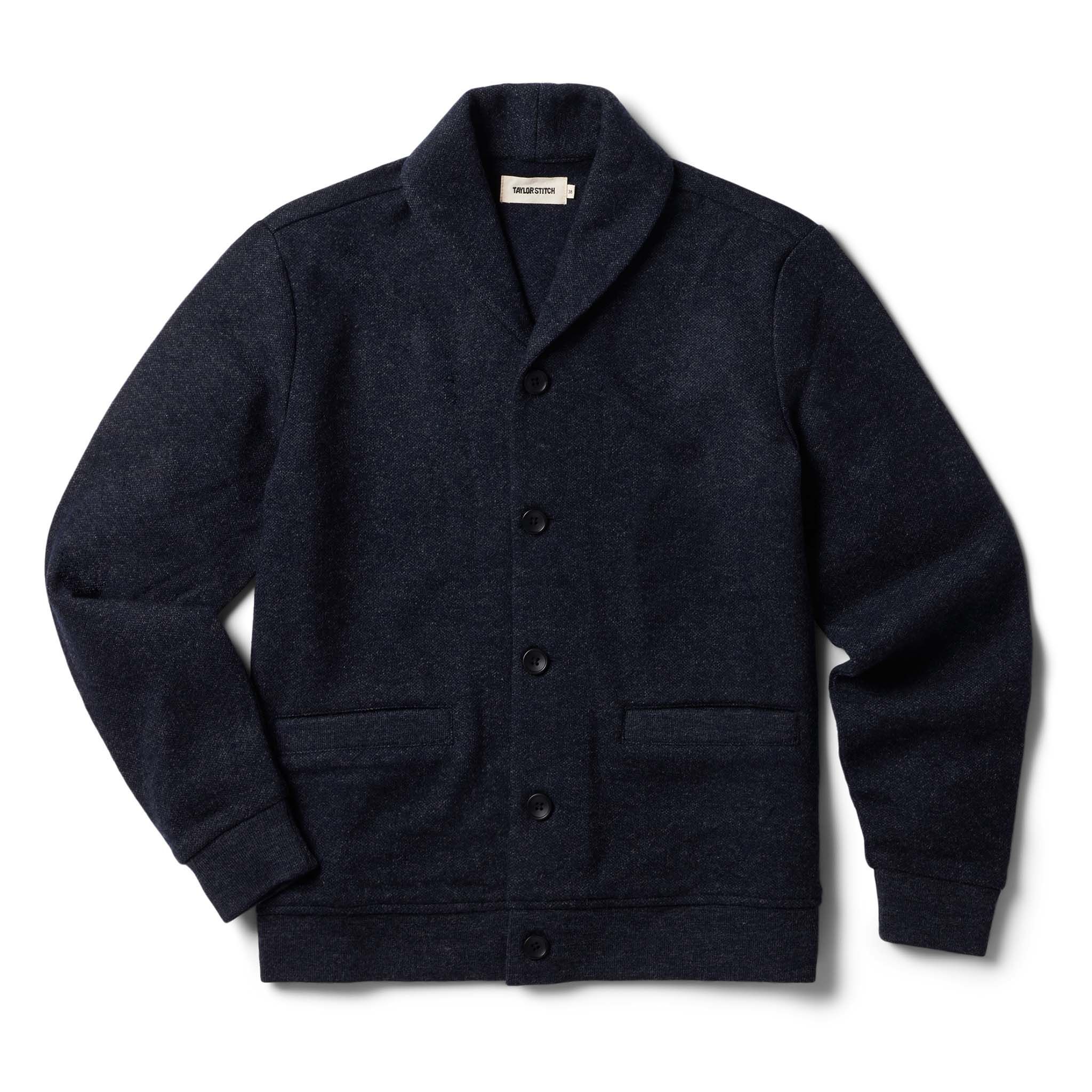 Usuor Weekend Cardigan in Navy Herringbone Wool