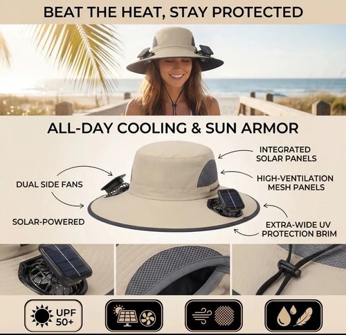 🇲🇦🔥Nouveau chapeau ventilateur de refroidissement extérieur à énergie solaire – deux ventilateurs solaires – Paiement à la livraison 🔥🧢🌞💨🛒