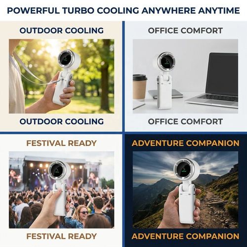 Handheld Portable Turbo Fan 3 Color LED Display Lanyard USB-C OEM Custom Logo Wholesale Hechintec Certified Factory