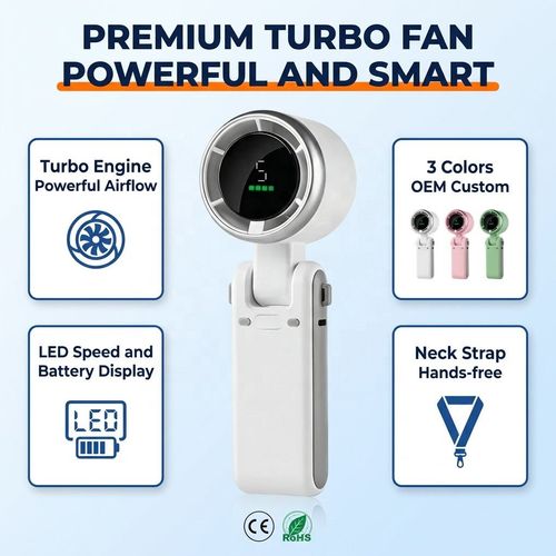 Handheld Portable Turbo Fan 3 Color LED Display Lanyard USB-C OEM Custom Logo Wholesale Hechintec Certified Factory