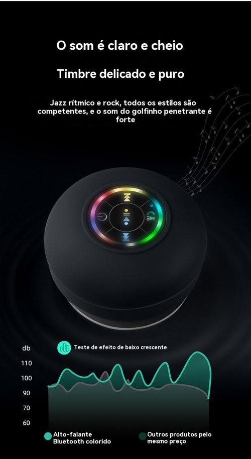 Caixa de som Bluetooth à prova d'água para banheiro, modelo com ventosa grande e luz LED
