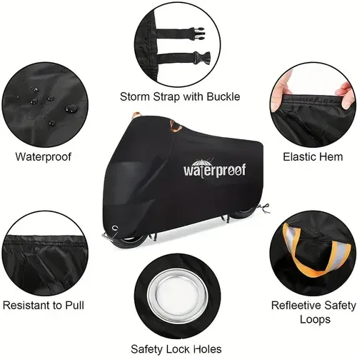 🔥🔥🔥Motorcycle Covers, Heavy Duty 210D Waterproof UV Protective Tear Proof Motorbike Cover With Safety Cloth Lock Holes Design