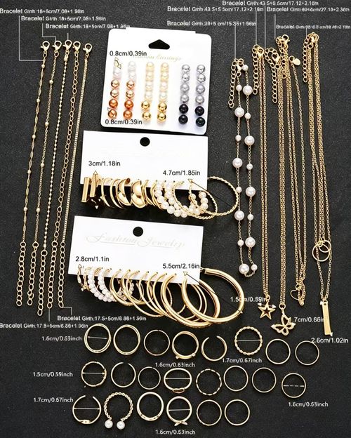 Fashion Faux Pearl Decorated Jewelry, Earring Bracelet Necklace Ring Jewelry Set-56 pieces