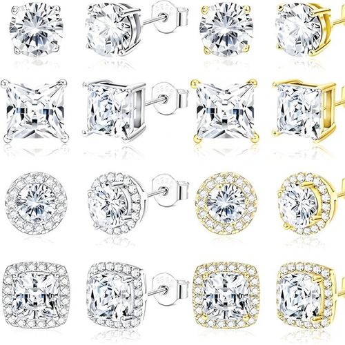 Big Brilliant Stud Earrings for Women Men, Hypoallergenic 925 Sterling Silver Post Earrings