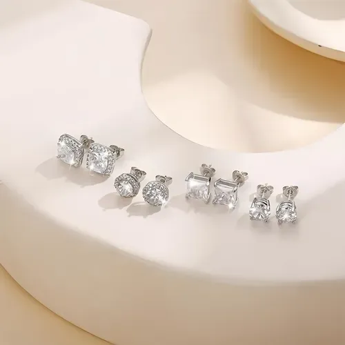 Big Brilliant Stud Earrings for Women Men, Hypoallergenic 925 Sterling Silver Post Earrings