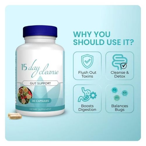 15 Day Cleanse - Gut and Colon Support | Caffeine Free | Advanced Formula with Senna, Cascara Sagrada, & Psyllium Husk | Non-GMO