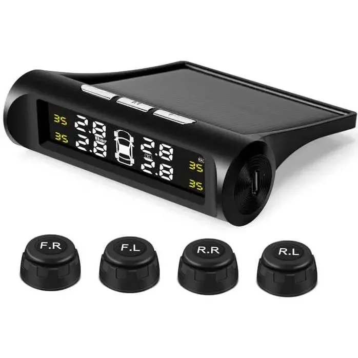 Solar Car Tire Pressure Monitoring System, Wireless TPMS with LCD Display, Real Time Tire Pressure Gauge