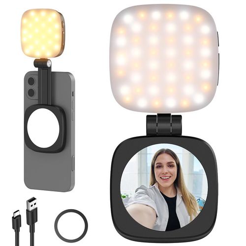 Magnetic Selfie Light,Folding LED Ring Fill Light with Mirror and Stand