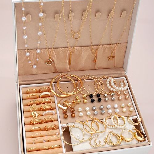 Fashion Faux Pearl Decorated Jewelry, Earring Bracelet Necklace Ring Jewelry Set-56 pieces