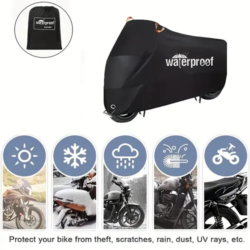 Motorcycle Covers, Heavy Duty 210D Waterproof UV Protective Tear Proof Motorbike Cover With Safety Cloth Lock Holes Design