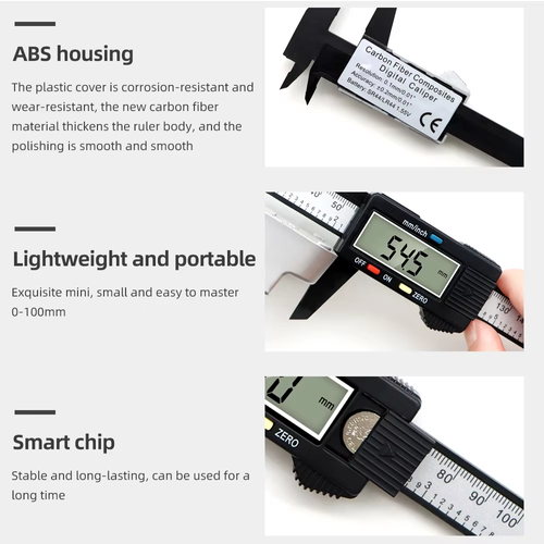🔥🔥🔥Digital Caliper, Electronic Micrometer Measuring Tool with LCD Display, Carbon Fiber Plastic Vernier Caliper, Battery Operated Precision Measurement Instrument for Furniture Hardware Parts – Up to 150Mm Measurement Range RV Furniture Parts