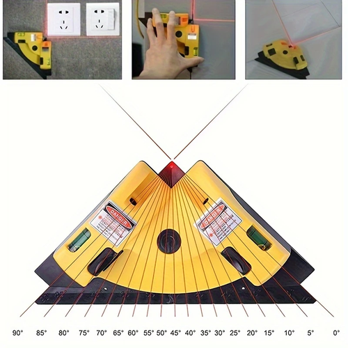 🔥🔥🔥Precision Laser High Precision 1pc Laser Level 90-Degree Vertical Horizontal Line Projection, Bubble Level for Accurate Right Angle Measurement Red Laser Line, Yellow Black Design