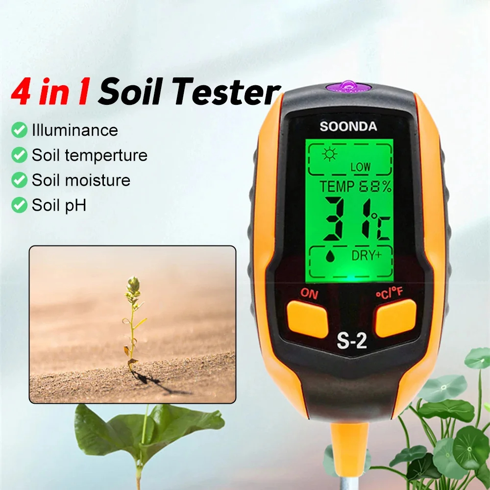 Digital 4-in-1 Soil Test Meter, large LCD screen, probe accurately quick measure