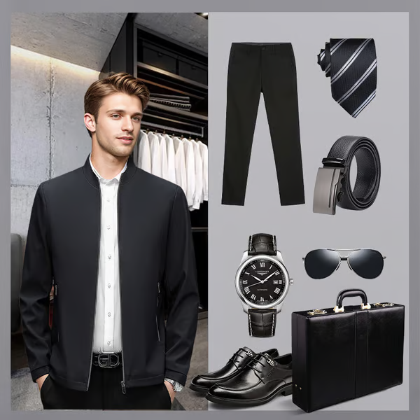 Men's Standing Collar Zipper Casual Jacket