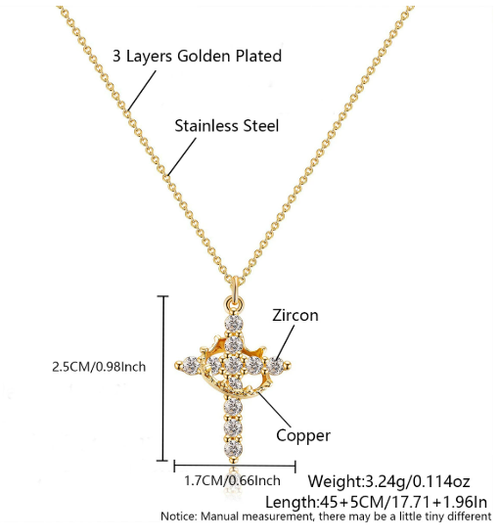 Gorgeous Crown Cross Pendant Necklace - for All Seasons, Suitable for Daily Wear and Parties, Thanksgiving Gift