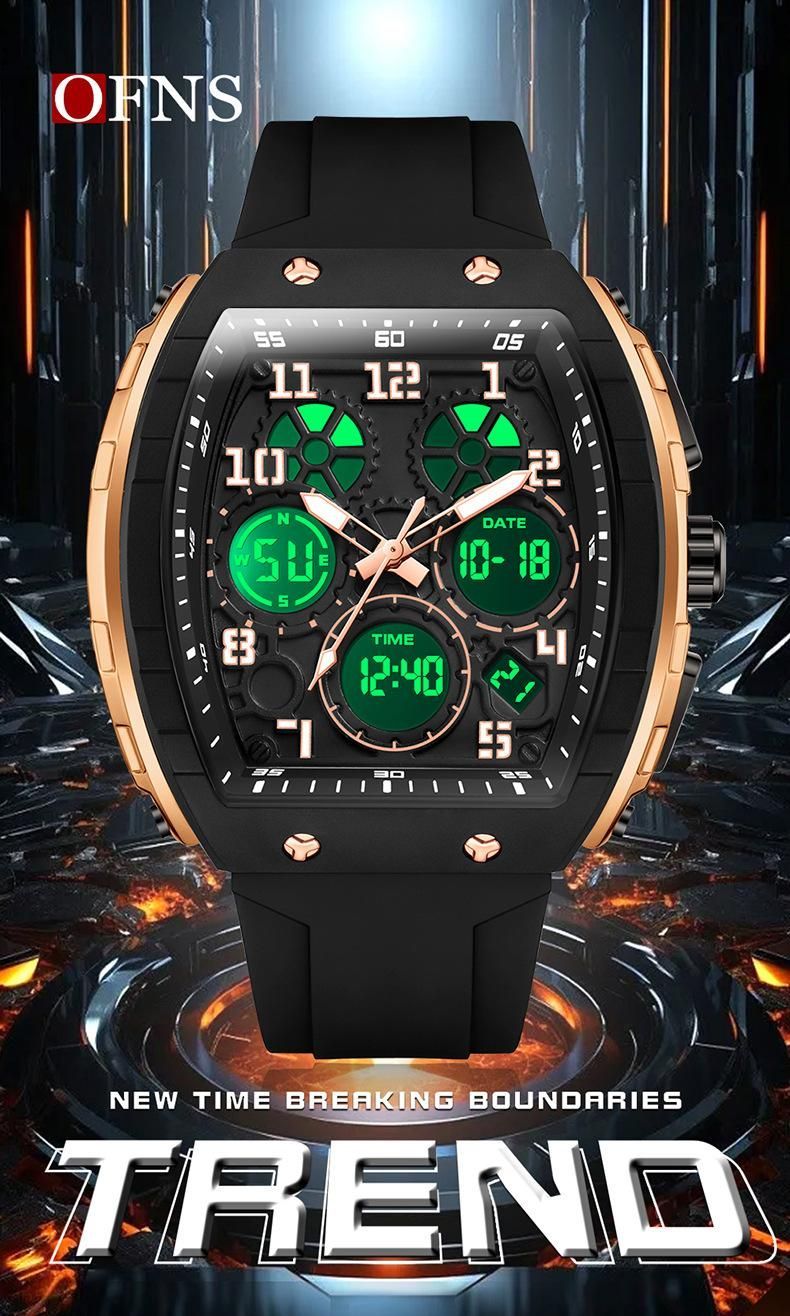 Sand Men Sports Digital Wrist Watches for Male Clock Dual Display Man Tonneau Watches Chronograph Luminous Man Silicone Watch