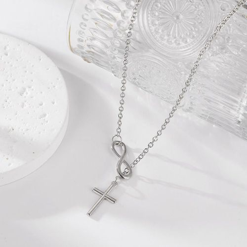 1 Infinity Symbol + Cross Silvery Necklace, Simple and Lucky, High Quality, Non-allergenic and Non-fading, Suitable for Daily Wear, Party Gifts, Both Men and Women Can Wear