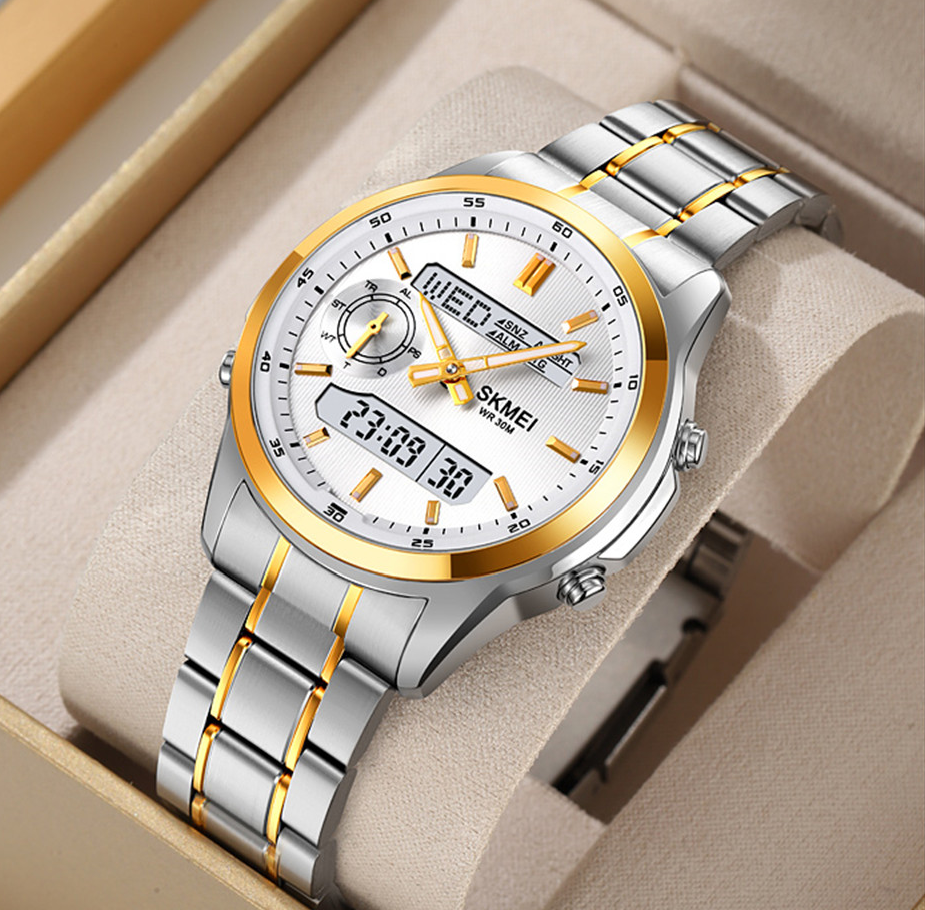 w'xDual Display Business Simple Men's Steel Band Watch