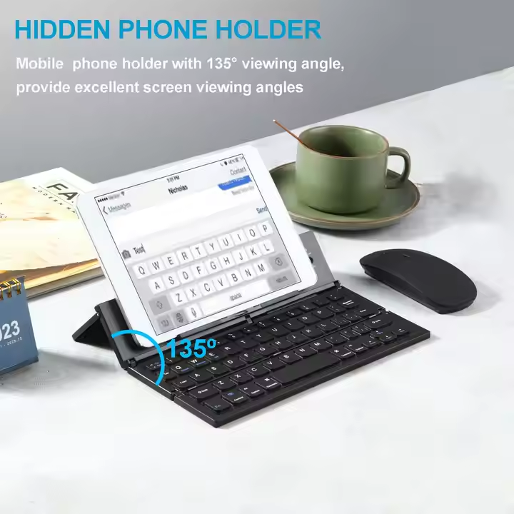⌨️ Tri-Fold Bluetooth Keyboard | 3-System Slim & Silent (Win Android iOS) 💻🔄📱 Portable & 10m Range
