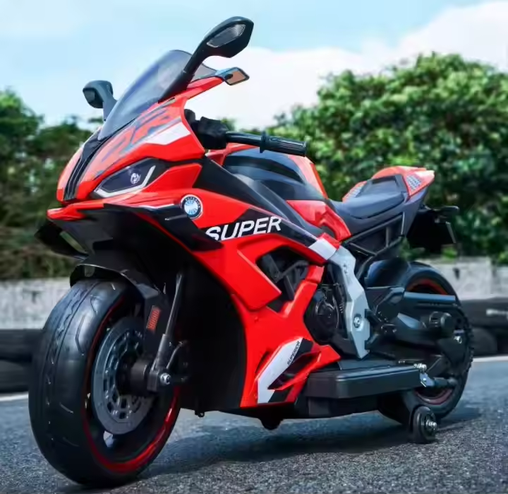 🏍️Kids Electric Motorcycle | 12V Battery | Bluetooth Music | LED Lights & Safety Wheels