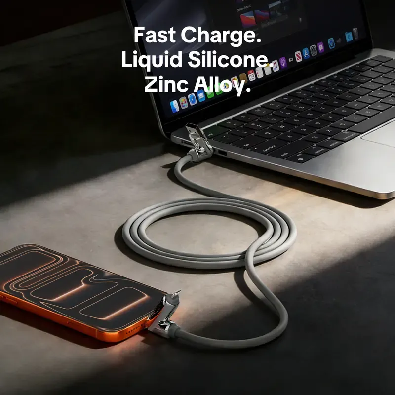 MFish Armored Dragon I 4-in-1 Multi 240W Fast Charging super Liquid Silicone Cable with USB A Type C Lightning for iPhone17&Samsung Laptops Charger