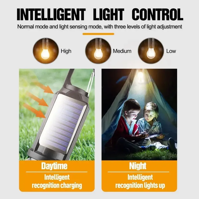 Solar Rechargeable Hooked Camping Light Vintage Outdoor Tent Camping Ambient Light Multi-functional Household Tungsten Lights