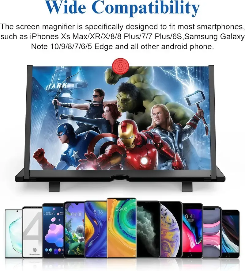 12 Screen Magnifier,3D HD Mobile Phone Magnifier Projector Screen Enlarger for Movies, Videos, and Gaming,Foldable Cell Phone Stand with Screen Amplifier,Supports All Smartphones  ​
