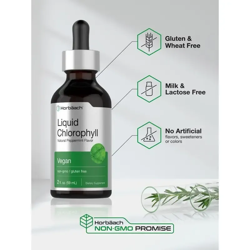 Liquid Chlorophyll Drops | 2 oz | Vegan, Non-GMO, and Gluten Free Formula | Natural Peppermint Flavor
