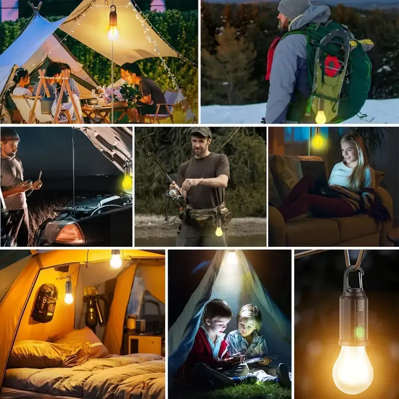 Solar Rechargeable Hooked Camping Light Vintage Outdoor Tent Camping Ambient Light Multi-functional Household Tungsten Lights