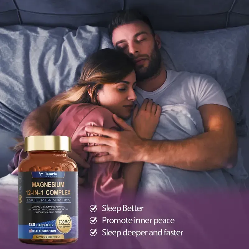 Totaria 12-in-1 Magnesium Complex 700mg - Supplement with Glycinate Citrate Malate Oxide Taurate Aspartate Orotate, Vegan Capsules for Muscle, Heart, and Relaxation Support