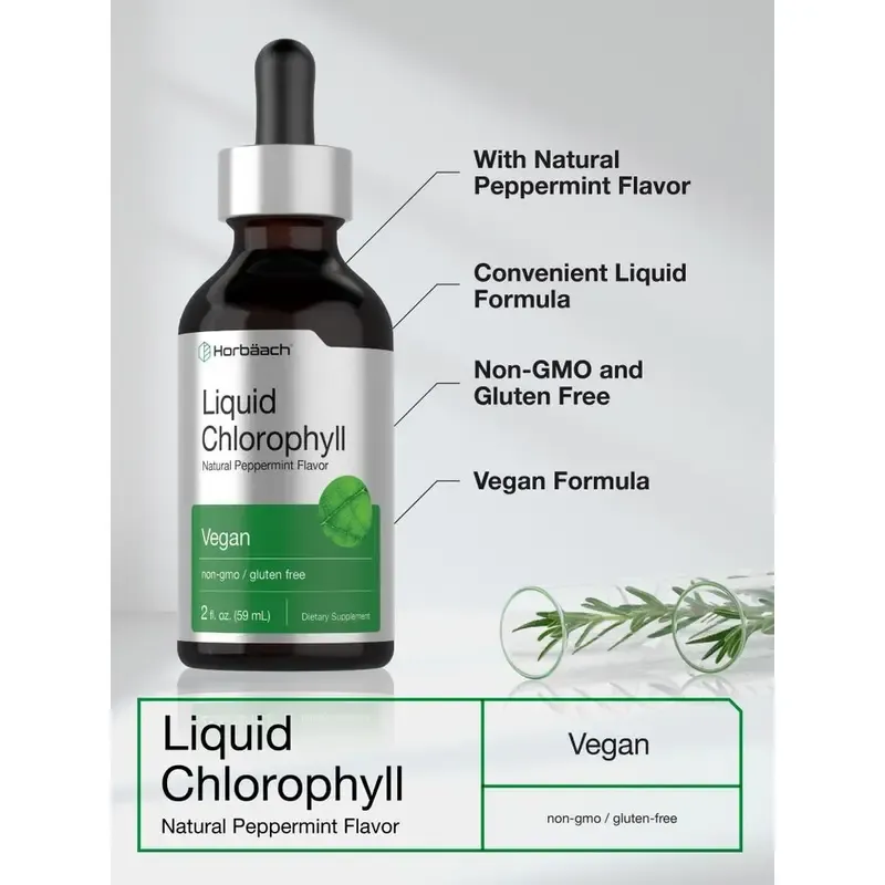 Liquid Chlorophyll Drops | 2 oz | Vegan, Non-GMO, and Gluten Free Formula | Natural Peppermint Flavor