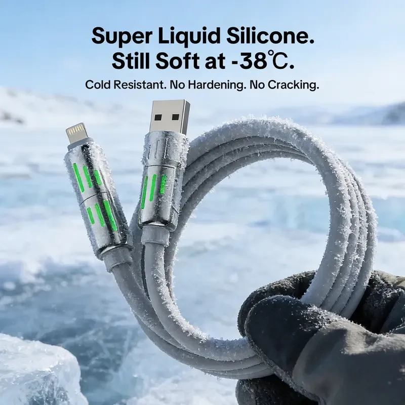 MFish Armored Dragon I 4-in-1 Multi 240W Fast Charging super Liquid Silicone Cable with USB A Type C Lightning for iPhone17&Samsung Laptops Charger
